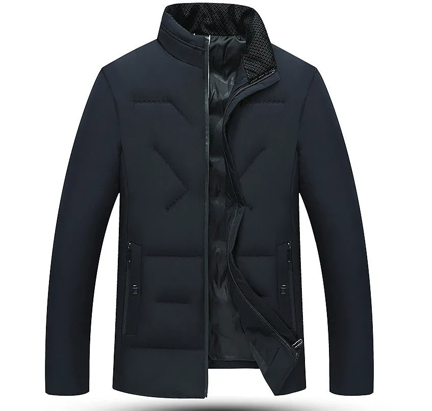 Business Stand Collar Zipper Silk-like Casual Cotton-padded Jacket