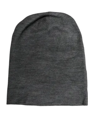 Gray Wool Blend Knitted Beanie Cap