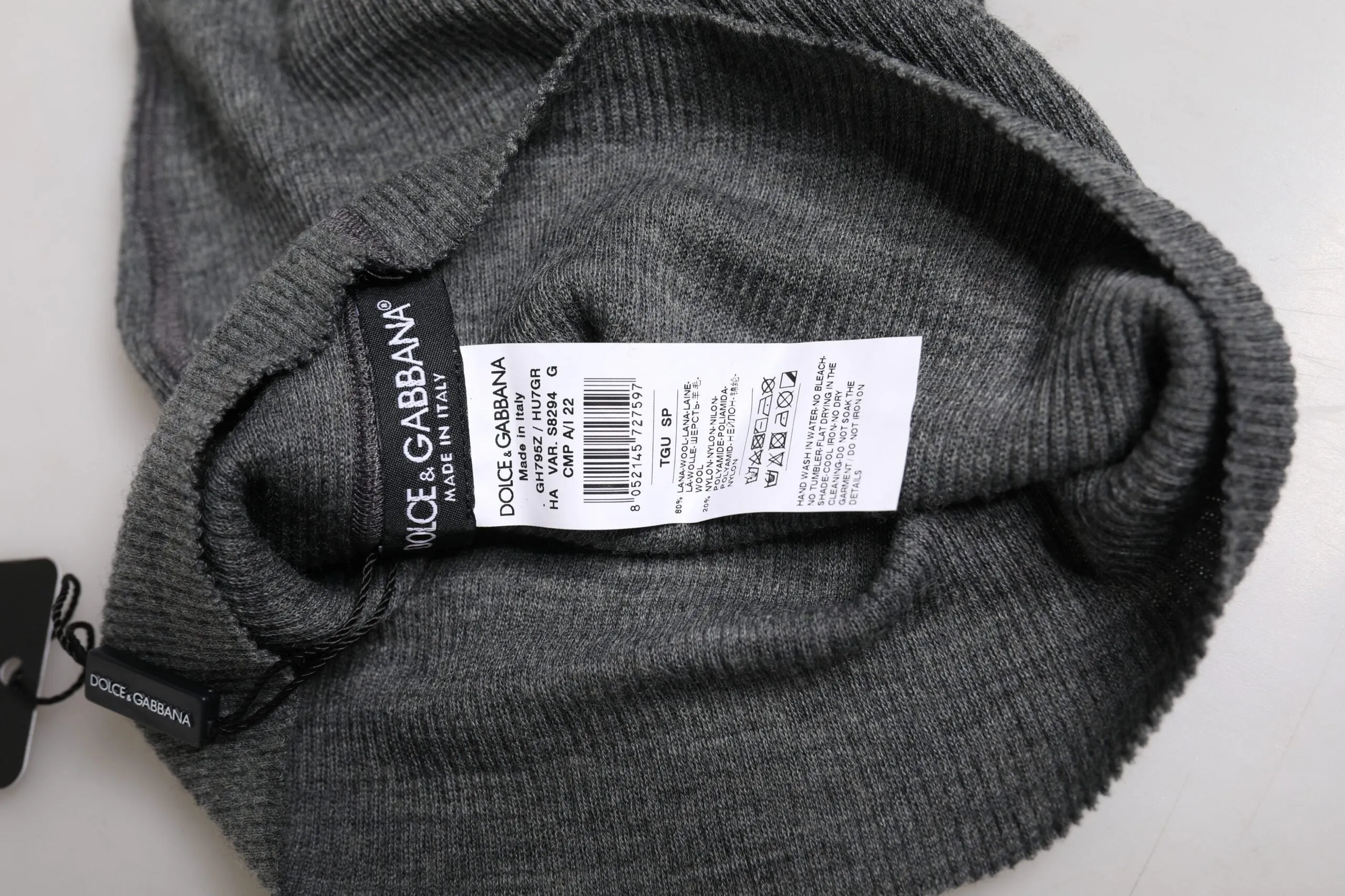 Gray Wool Blend Knitted Beanie Cap