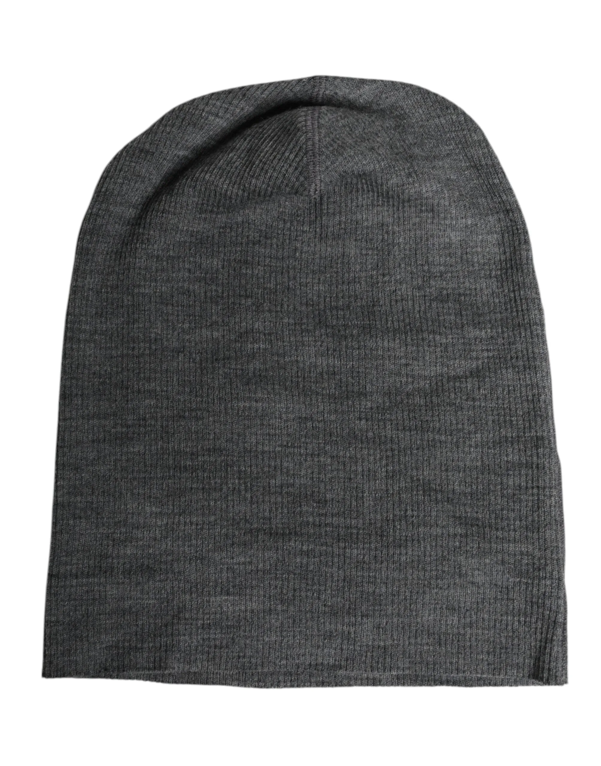 Gray Wool Blend Knitted Beanie Cap
