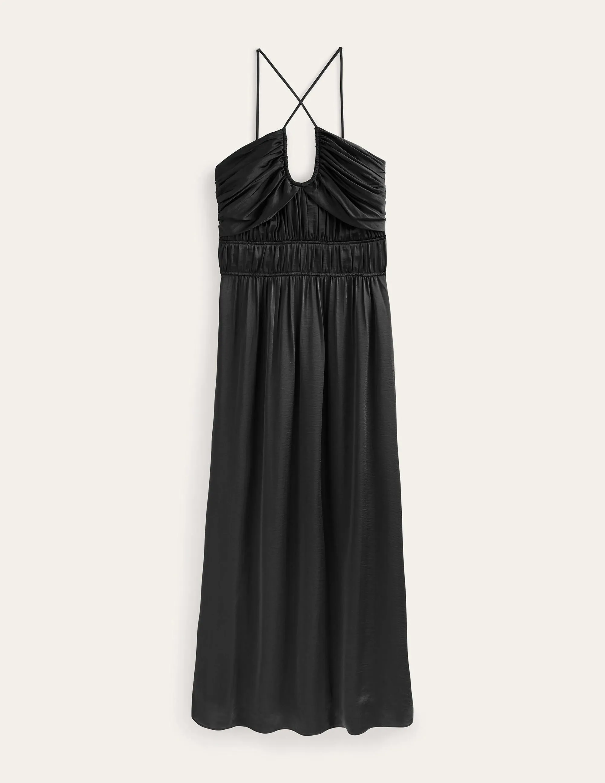 Ruched Bust Satin Maxi Dress-Black