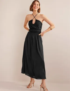 Ruched Bust Satin Maxi Dress-Black