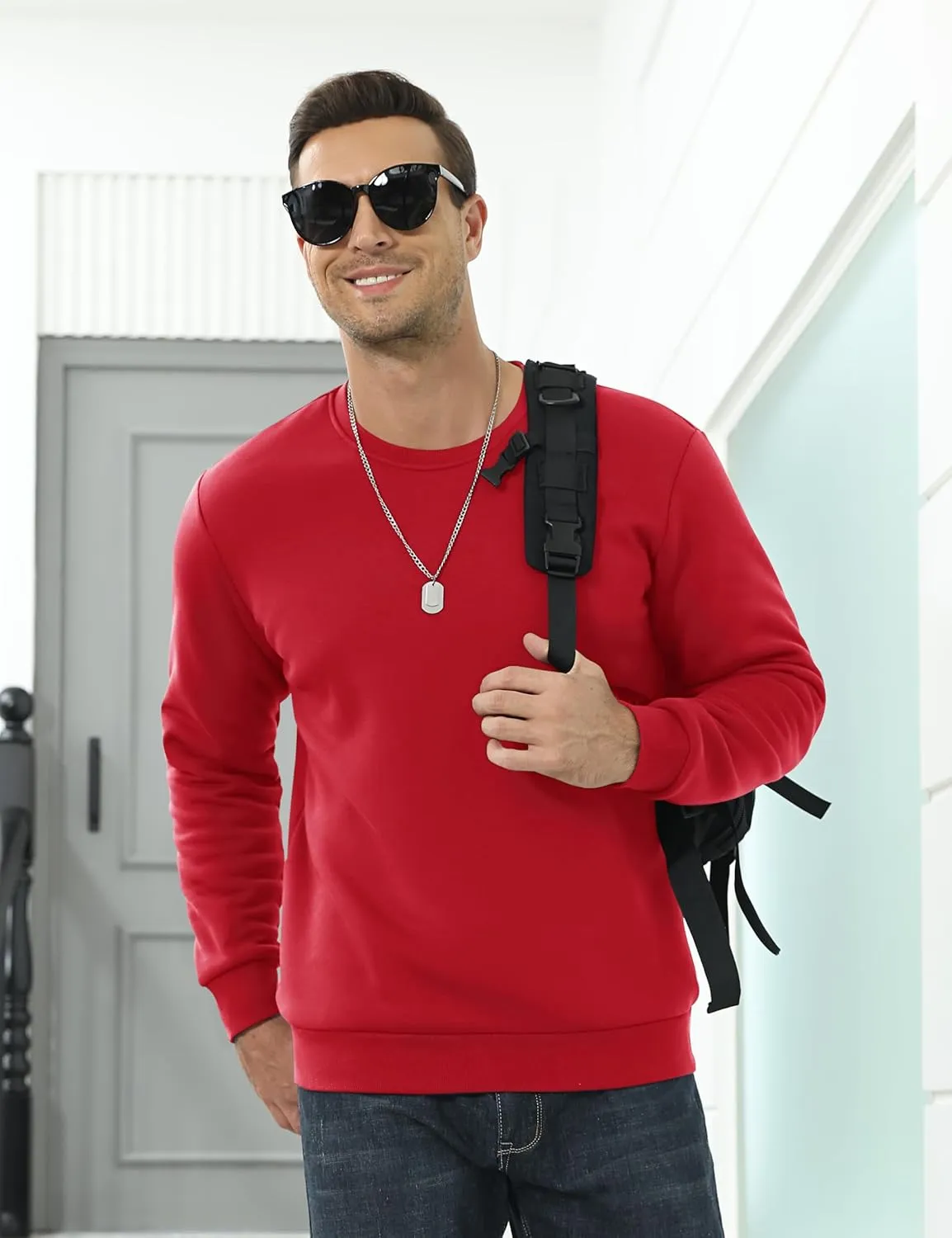 TACVASEN Men's Crewneck Sweatshirt Warm Sherpa Lined Sweatshirts Heavyweight Long Sleeve Underwear Winter Fleece Pullover