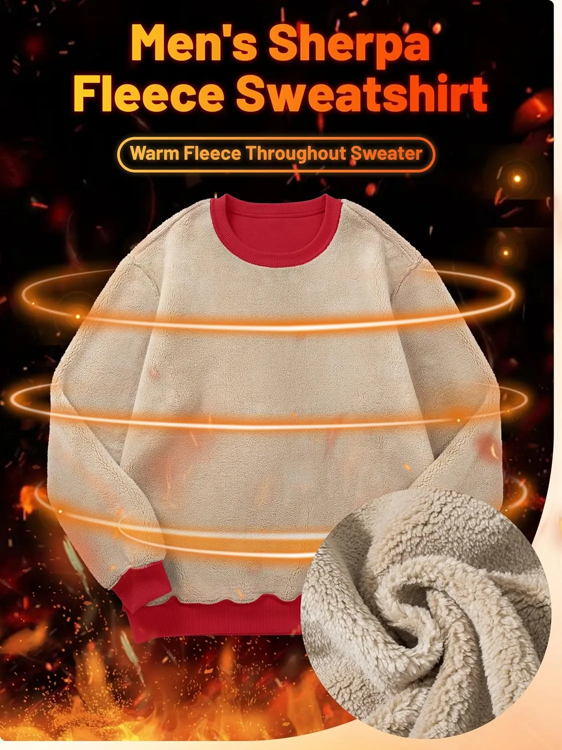 TACVASEN Men's Crewneck Sweatshirt Warm Sherpa Lined Sweatshirts Heavyweight Long Sleeve Underwear Winter Fleece Pullover