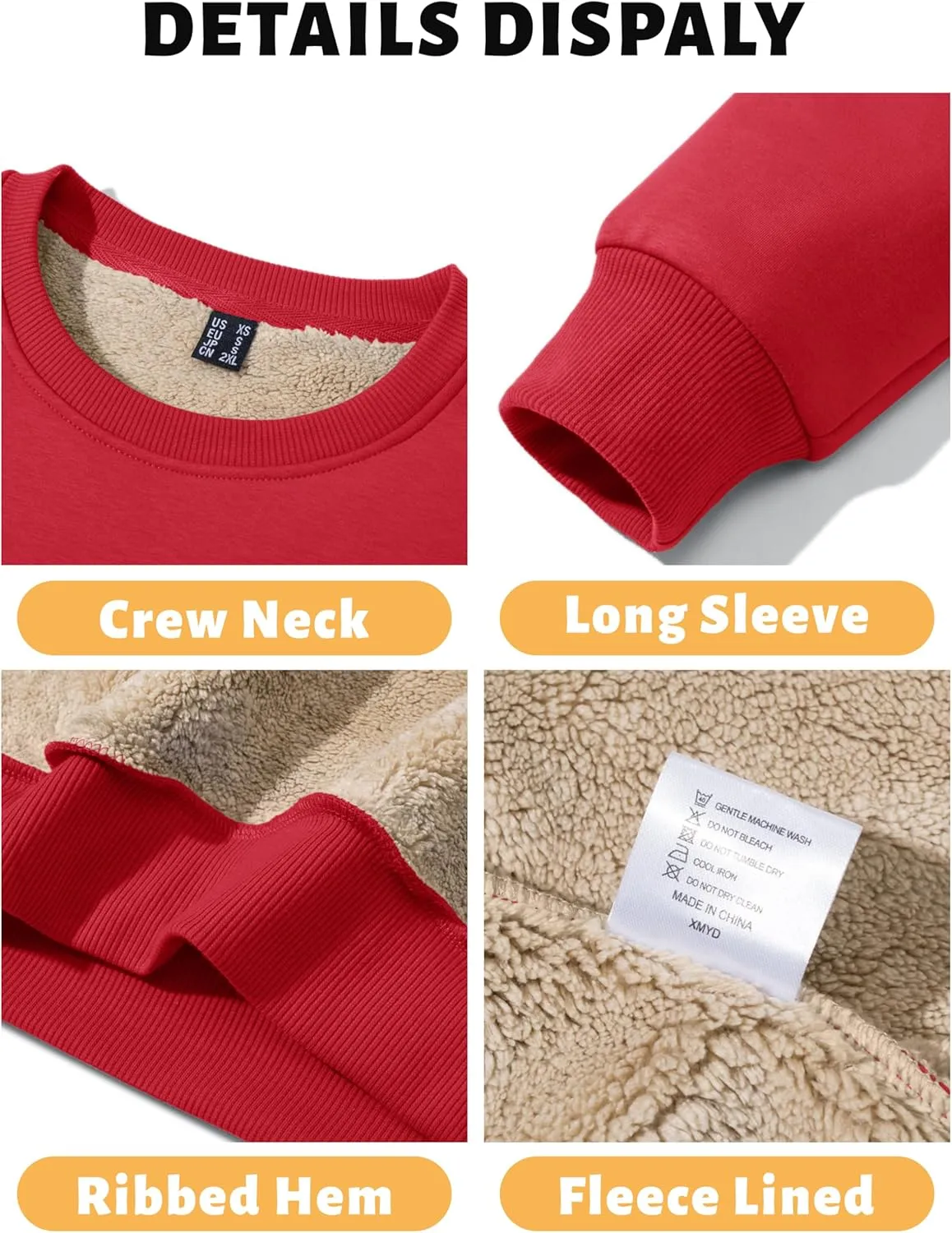 TACVASEN Men's Crewneck Sweatshirt Warm Sherpa Lined Sweatshirts Heavyweight Long Sleeve Underwear Winter Fleece Pullover