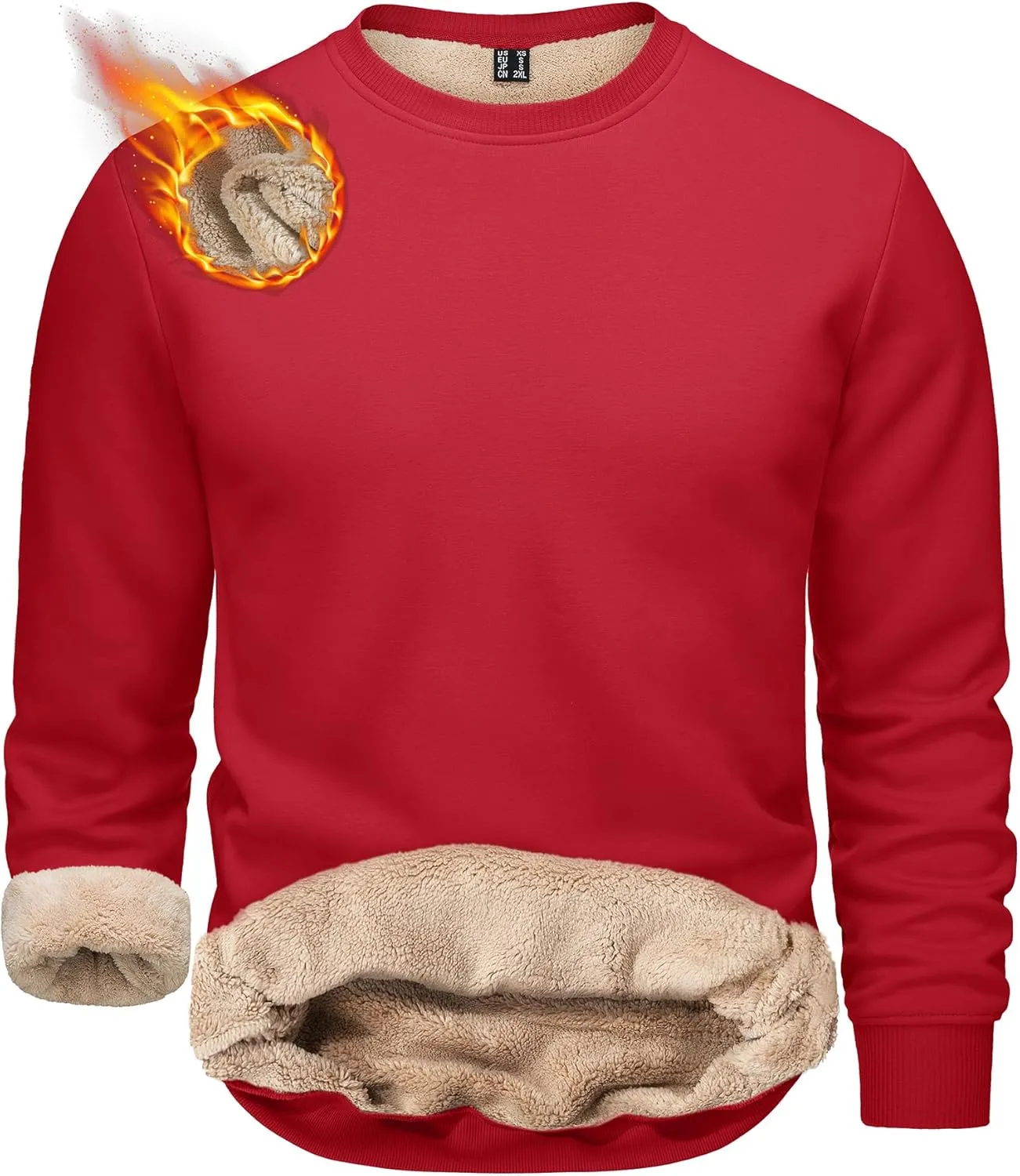 TACVASEN Men's Crewneck Sweatshirt Warm Sherpa Lined Sweatshirts Heavyweight Long Sleeve Underwear Winter Fleece Pullover